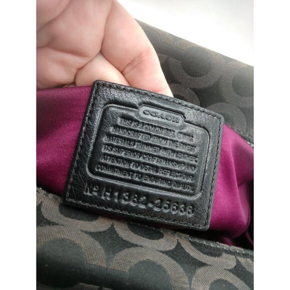 Coach Black Signature Jacquard & Leather Handbag With Silver-Tone Hardware & Tur - Picture 3 of 10